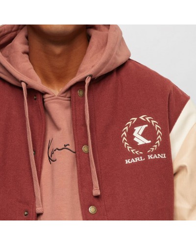 Chaqueta beisbolera bomber Karl Kani OG College jacket wine red cream sand