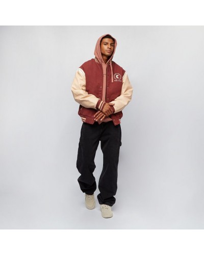 Chaqueta beisbolera bomber Karl Kani OG College jacket wine red cream sand