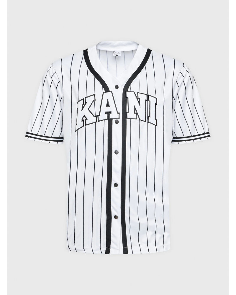 Camiseta beisbolera Karl Kani Serif pinstripe white black