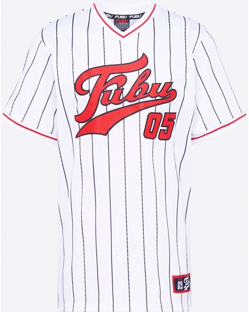 Camiseta FUBU Varsity Pinstriped mesh white red