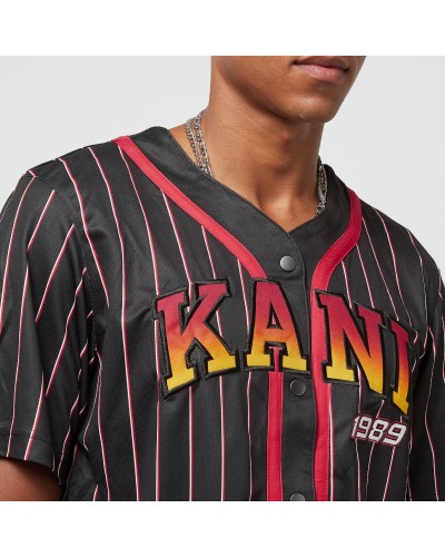 Camiseta beisbolera Kark Kani Serif Pinstripe black red yellow