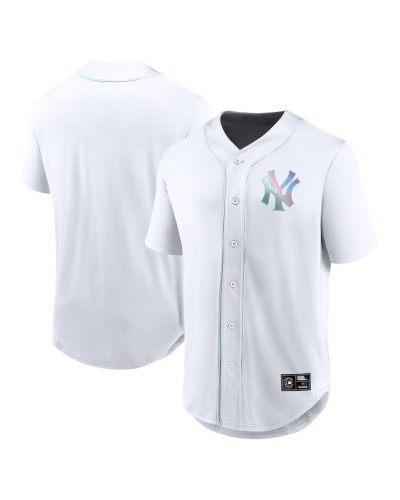 Camiseta beisbolera Fanatics NY Yankees Holographic iridiscente MLB Foundation white