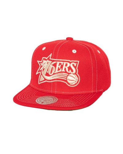 Gorra plana Mitchell & Ness Philadelphia 76ers NBA Contrast natural red