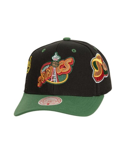 Gorra curva Mitchell & Ness Seattle Supersonics Overbite pro green yellow red