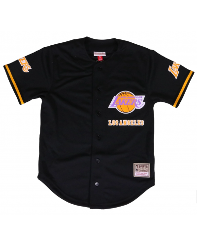 Camiseta beisbolera Mitchell & Ness Los Angeles Lakers mesh button up black