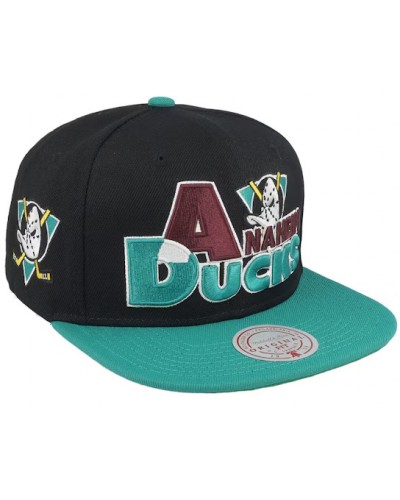 Gorra plana Mitchell & Ness Anaheim Ducks NHL Text Stack 1 black teal