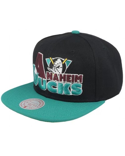 Gorra plana Mitchell & Ness Anaheim Ducks NHL Text Stack 1 black teal