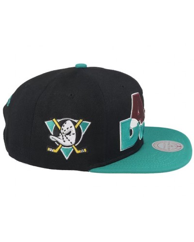 Gorra plana Mitchell & Ness Anaheim Ducks NHL Text Stack 1 black teal