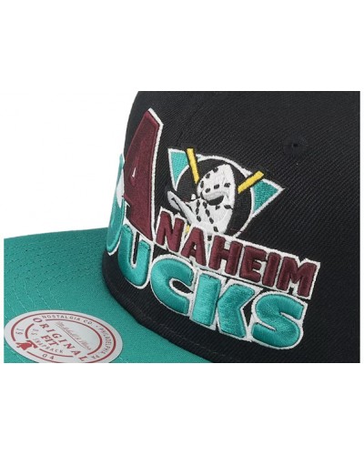 Gorra plana Mitchell & Ness Anaheim Ducks NHL Text Stack 1 black teal