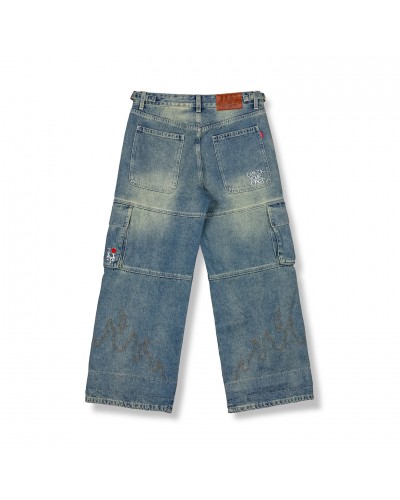 Pantalón cargo baggy chica Grimey Girl washed dark blue