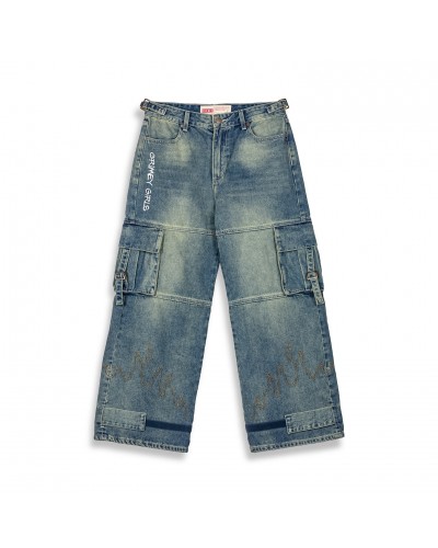 Pantalón cargo baggy chica Grimey Girl washed dark blue