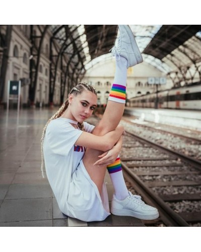 Calcetines American Socks "Rainbow Pride" mid high white